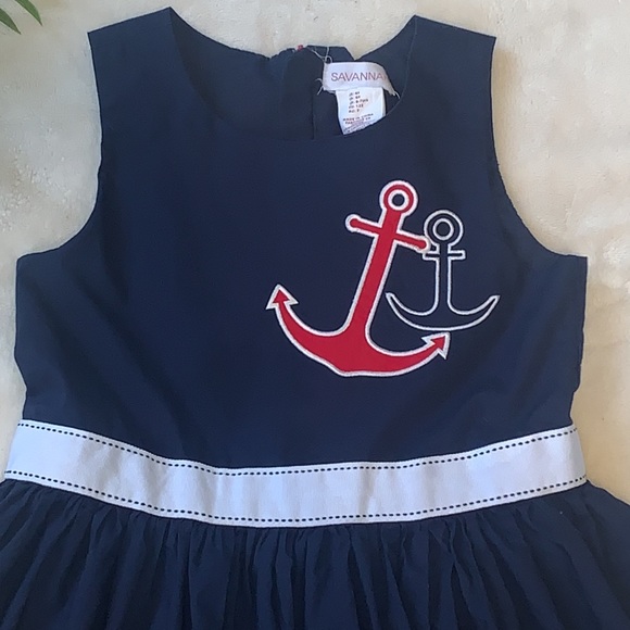 Savannah 6X Navy Blue Nautical Dress Handkerchief Hem EUC - Picture 2 of 13